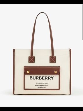 Burberry Cream Canvas Tote with Brown Leather Trim